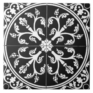 Círculo Abstrato Botânico Preto e Branco Vintage