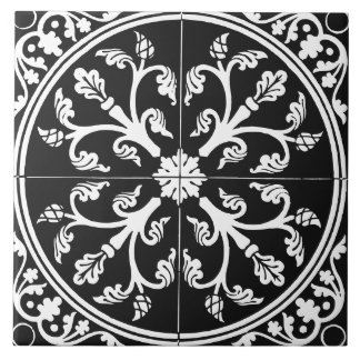 Círculo Abstrato Botânico Preto e Branco Vintage
