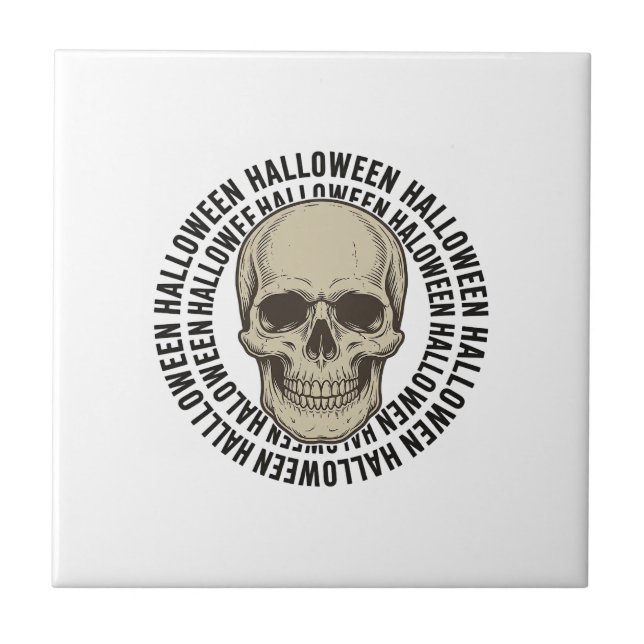 Círculo de Caveira de Halloween Desenho de Gravura (Frente)