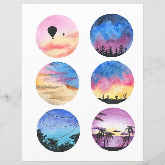 Círculo de paisagem de aquarela para recortar e co (Frente)