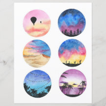 Círculo de paisagem de aquarela para recortar e co