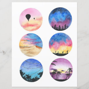 Círculo de paisagem em aquarela para recortar e co