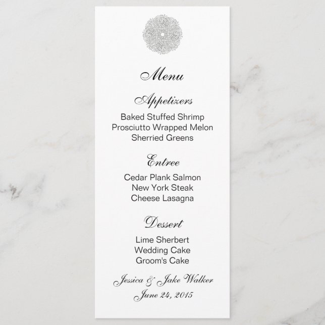 Círculo Floral de Prata da Placa de Menu (Frente)