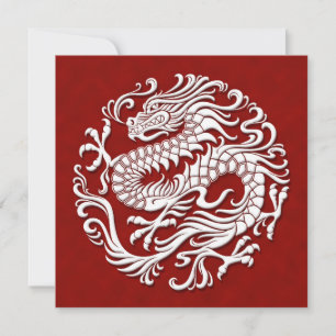 Círculo Tradicional do Dragão Chinês Branco e Verm