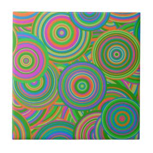 Círculos abstratos em mod retro, verde e laranja-v