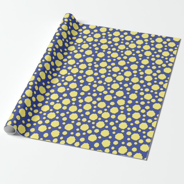 Círculos amarelos funky em papel de embrulho azul (Desenrolado)