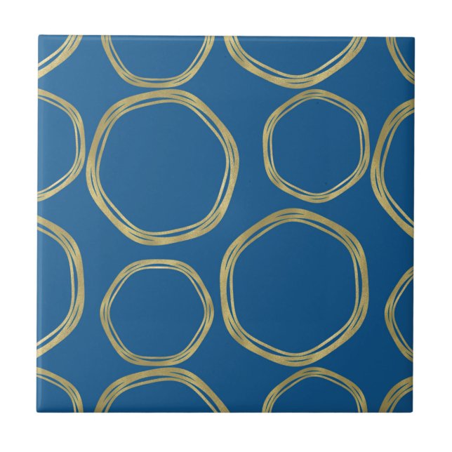Círculos Dourados & Azul Água Rustico Chic Moderno (Frente)