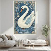 Cisne Branco Art Nouveau Água Azul Tom de Joia 