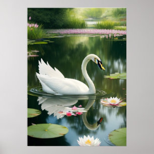 Cisne branco elegante numa Impressão de arte no ri