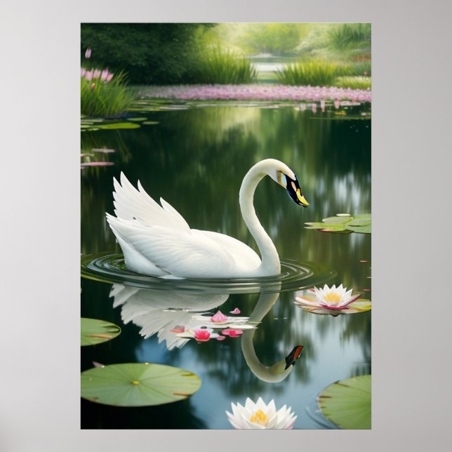 Cisne branco elegante numa Impressão de arte no ri (Frente)