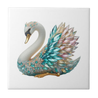 Cisne de Diamante Brilhante Cristal Dourado Bling
