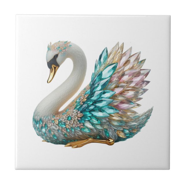 Cisne de Diamante Brilhante Cristal Dourado Bling (Frente)