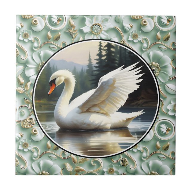 Cisne Desliza Graciosamente no Lago (Frente)