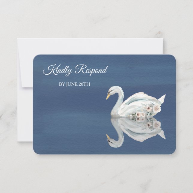 Cisne Floral Branco em RSVP de Casamento do Menu A (Frente)