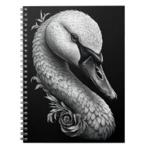 "Cisne Gracioso" Caderno Espiral de Arte Preto e B