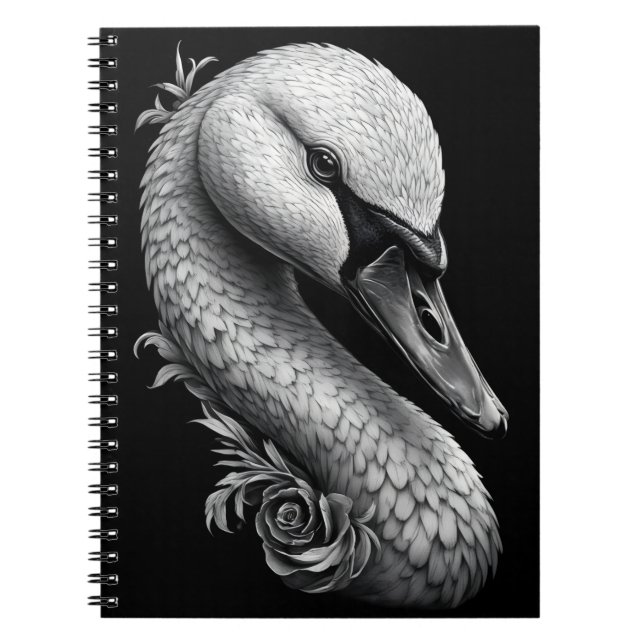 "Cisne Gracioso" Caderno Espiral de Arte Preto e B (Frente)