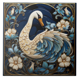 Cisne-ornamentado, azul e branco, pássaro e flores