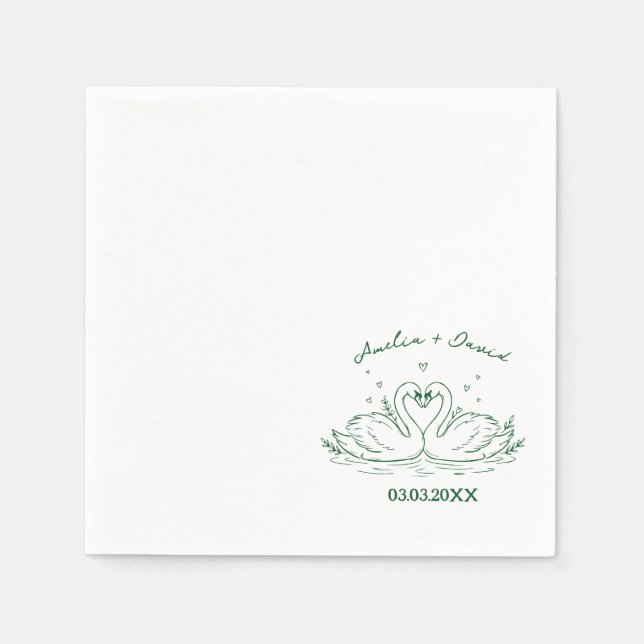 Cisnes de Pássaros de Amor Guardanapos Desenhados  (Frente)