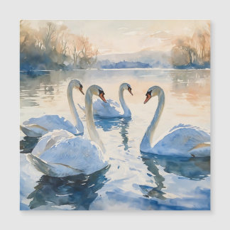 Cisnes no Lago Pintura em Aquarela