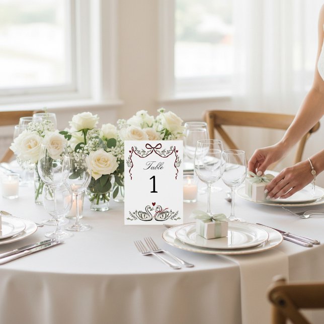 Cisnes Românticos & Arco Cartão de Número da Mesa (Criador carregado)