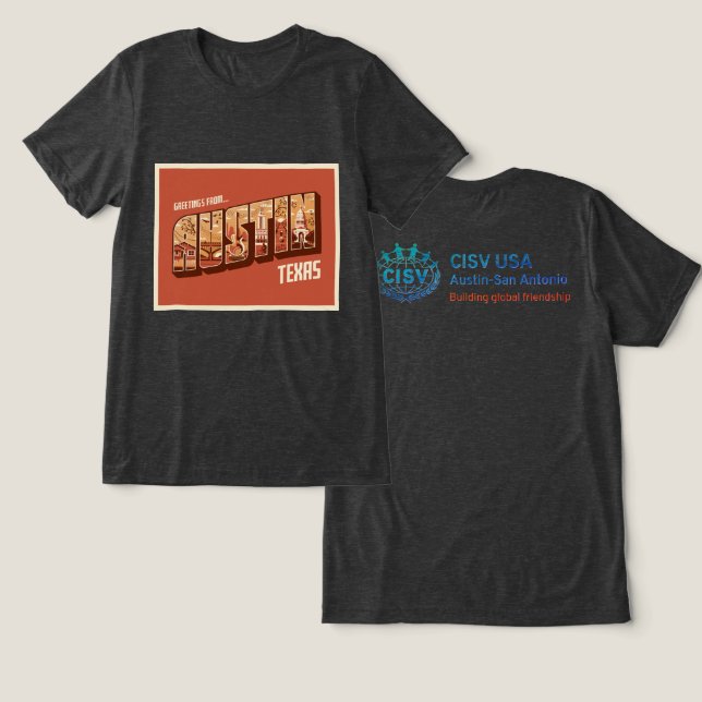 CISV Austin Saudações Masculino (Design Frente e Verso)
