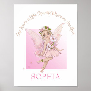 Citação de Berçário Poster Fofo de Fada Rosa com B