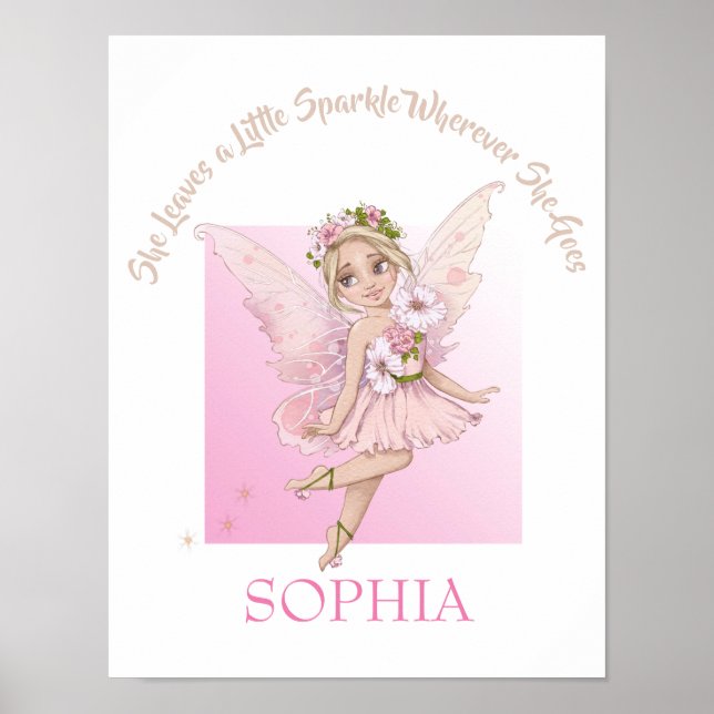 Citação de Berçário Poster Fofo de Fada Rosa com B (Frente)