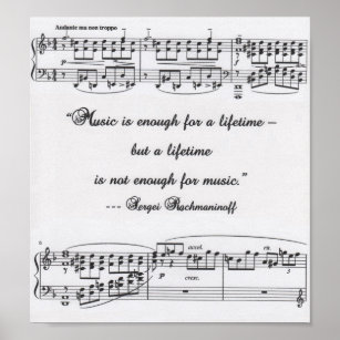Citação de Rachmaninoff com poster de notação musi