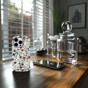 Citação Floral Personalizada Vermelha, Azul e Bran