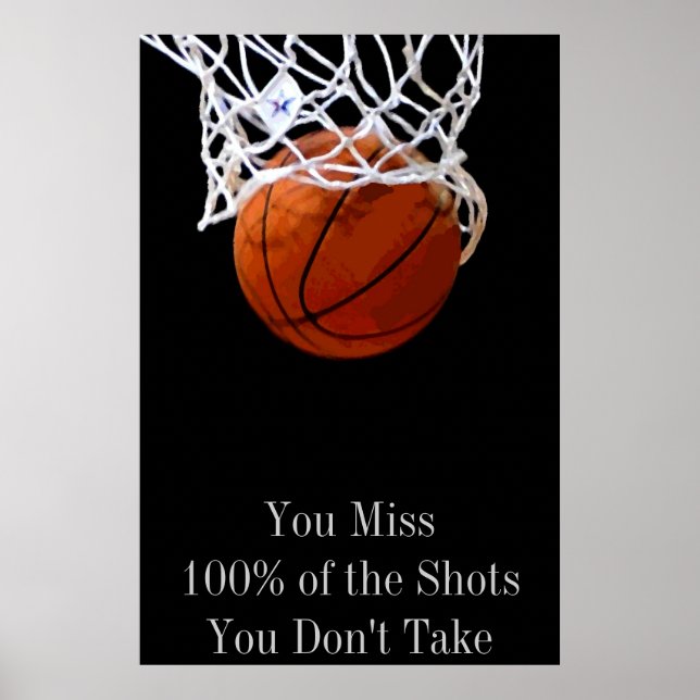 Citação Motivacional de Pop Art Basquetebol Poster (Frente)
