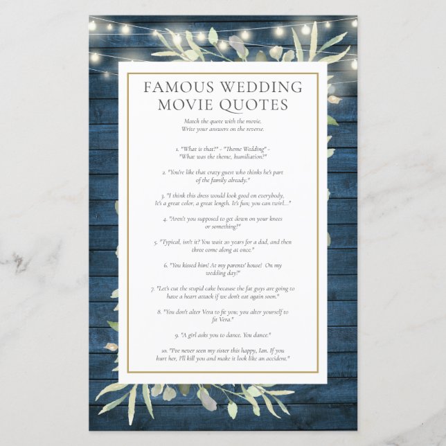 Citações de Filmes Famosos Jogo para Chá de Noiva (Frente)