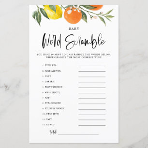 Citrus Botanic Chá de fraldas Word Scramble Game