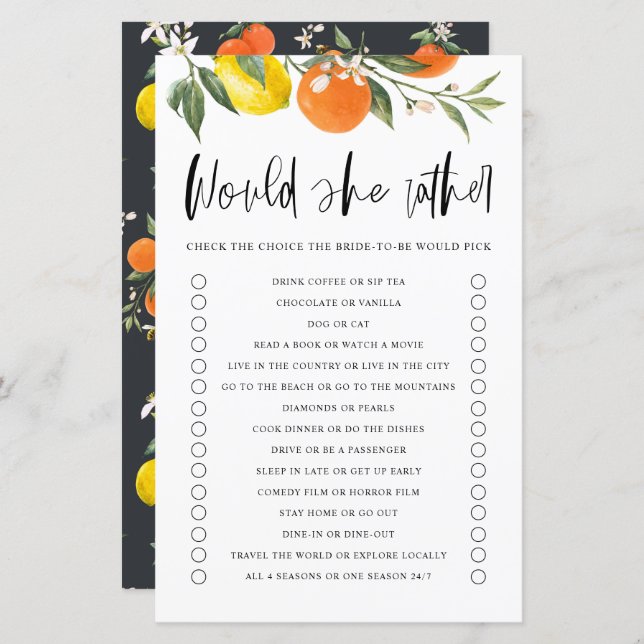 Citrus Ela Iria Preferencialmente Jogo De Chá de p (Frente/Verso)