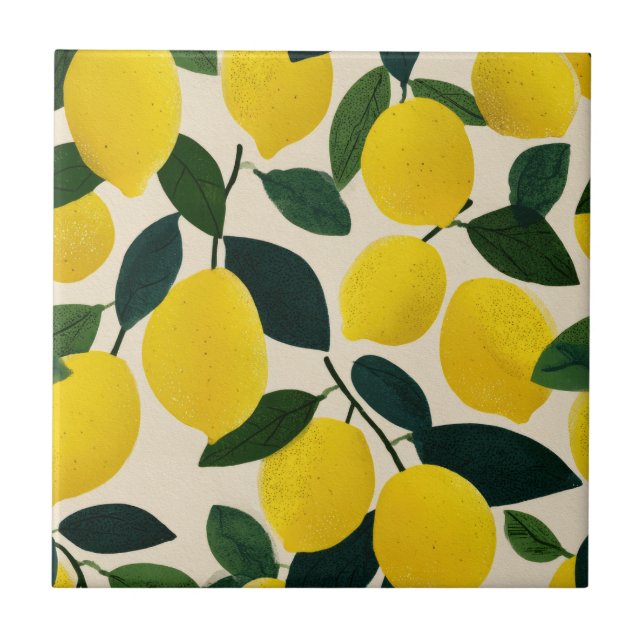 Citrus Fruit Pattern Yellow Lemons Mediterranean  (Frente)