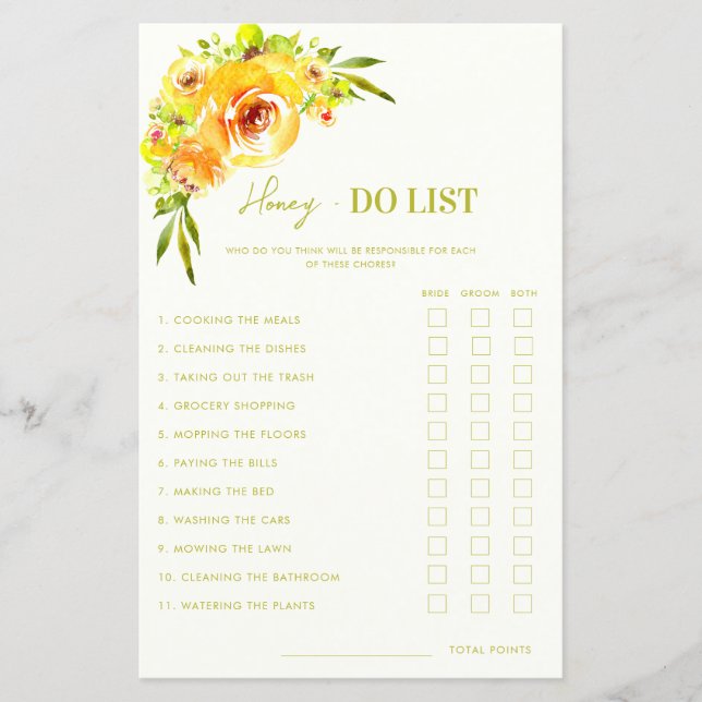 Citrus Green Yellow Floral Honey Do List Game (Frente)