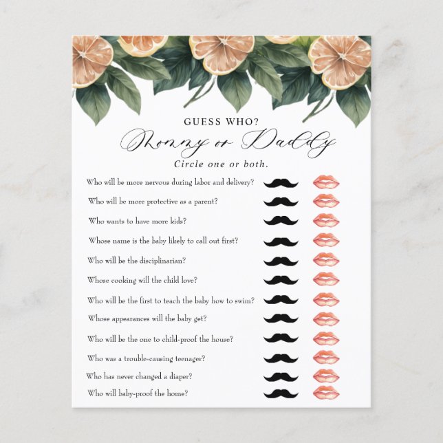 Citrus Greenery | Jogo Chá de fraldas | PAI MAMÃE (Frente)