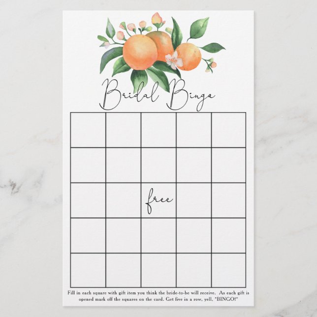 Citrus - Jogo de bingo para chá de noiva (Frente)