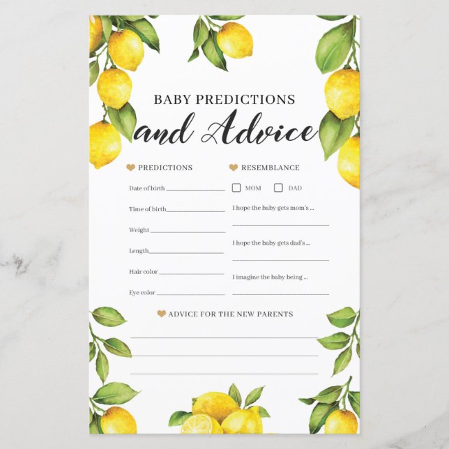Citrus Lemon Baby Predictions and Advice Game (Frente)