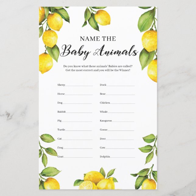 Citrus Lemons Nomeia O Jogo Dos Animais Bebês (Frente)