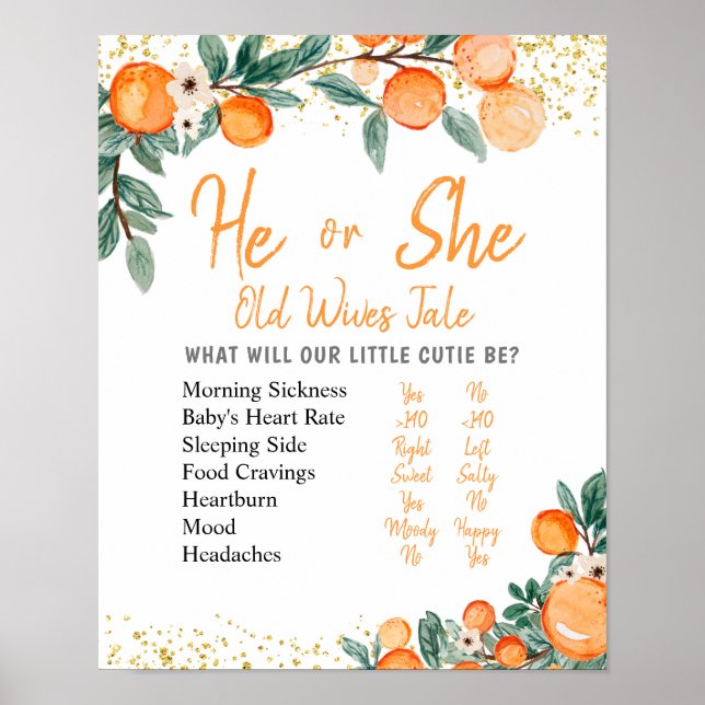Citrus Orange Gender Reveal Old Wives Tales Poster (Frente)