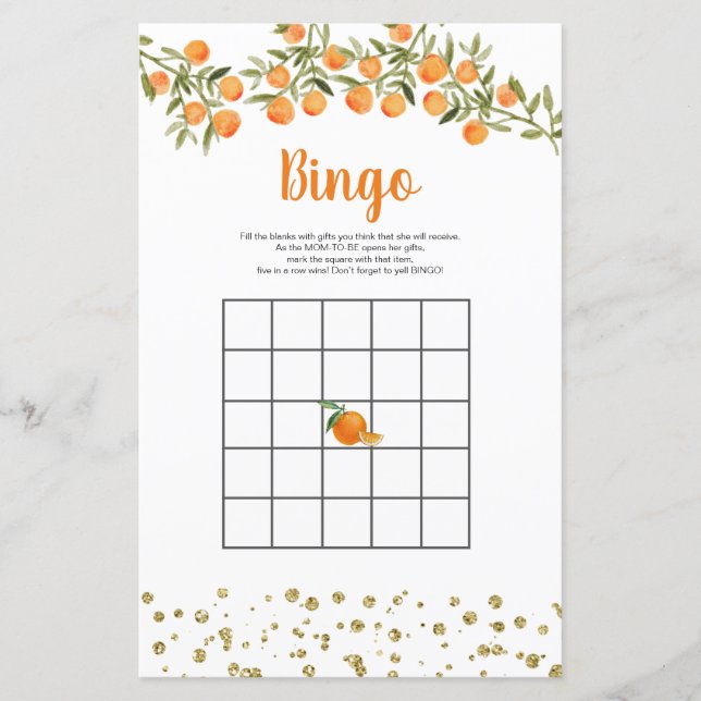 Citrus Orange Watercolor Bingo Game (Frente)