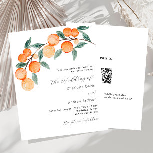 Citrus oranges QR RSVP convite para casamento de o