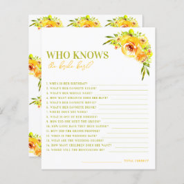 Citrus Yellow Floral Who Knows the Bride Best Game