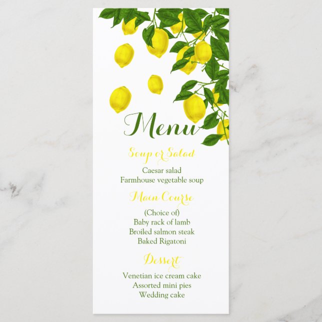 Citrus Yellow Menu Lemon & Green Festa de casament (Frente)