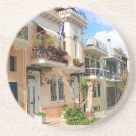 City Street em Grécia com casas Rnd Porta copos