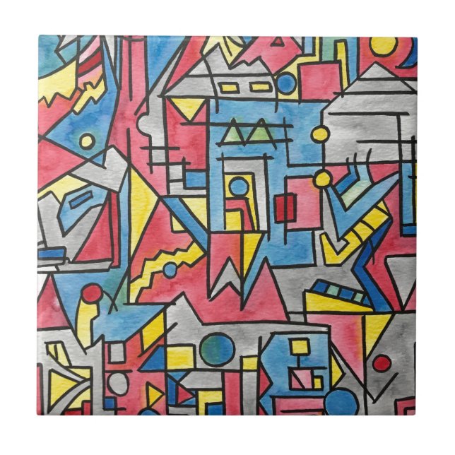 Cityscape-Modern Bauhaus Geométrico Watercolor Art (Frente)