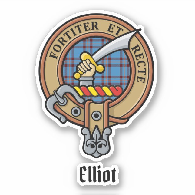Clan Elliot Crest sobre o antigo adesivo Tartan (Frente)