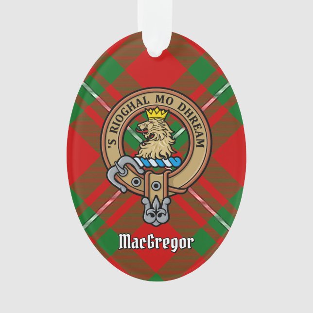 Clan Gregor Crest sobre Ornamento Tartan (Frente)