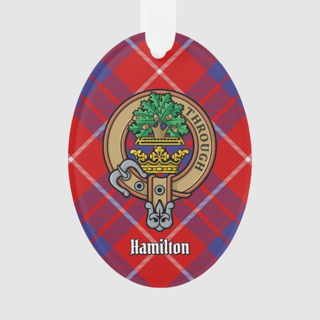 Clan Hamilton Crest sobre Ornamento de Tartan Verm (Frente)