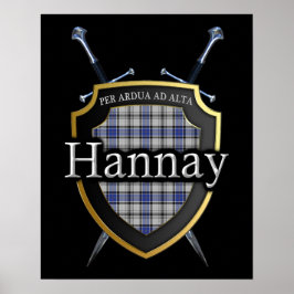 Clan Hannay Tartan Shield & Swords Impressão